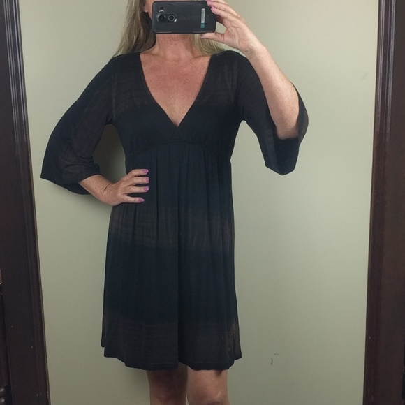 Color Story Dresses & Skirts - Tie Dye V Neck 3/4 Sleeve Mini Brown